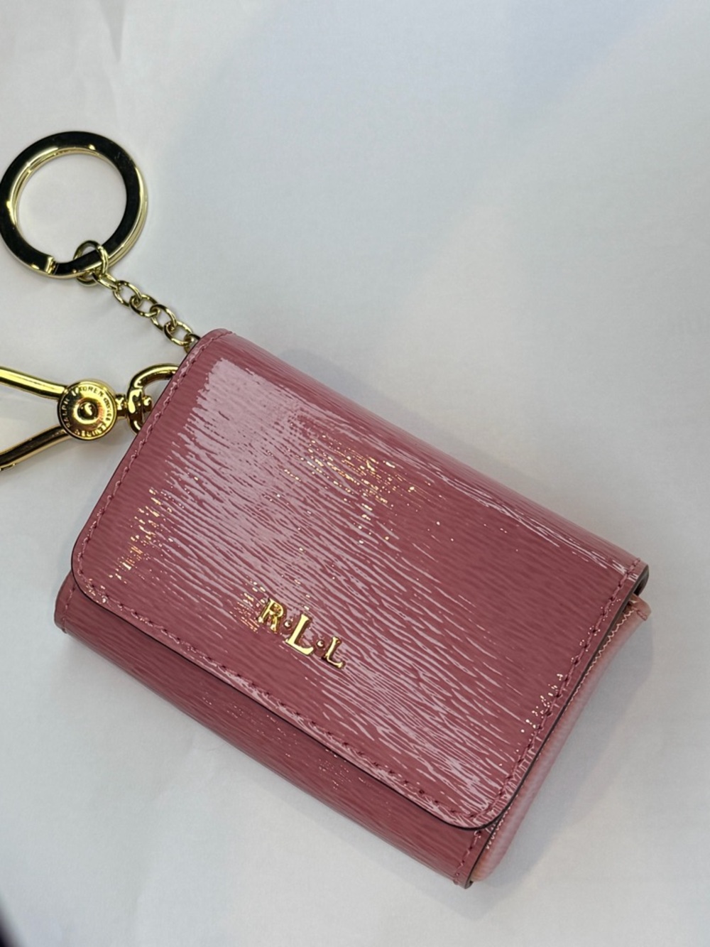 Lauren Ralph Lauren RLL Mauve Textured Patent Leather Key Case Mini Wallet
